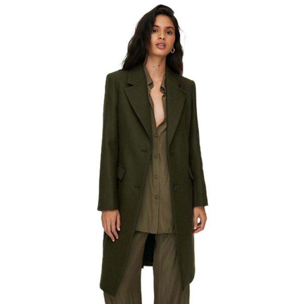 Aritzia Babaton Davenport Long Single-Breasted Wool Coat in Olive, Size Small